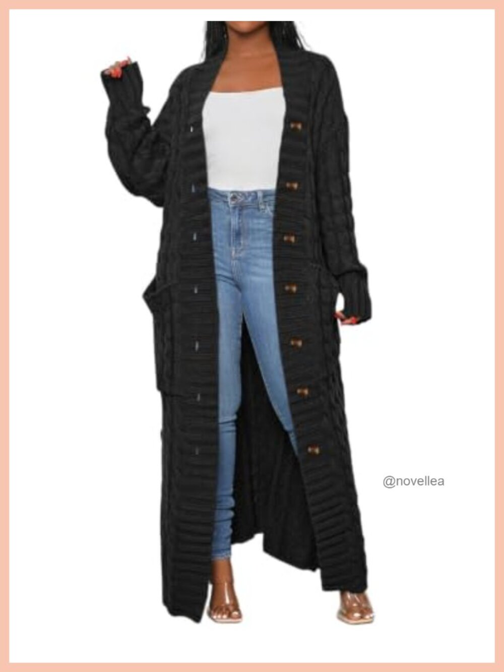 Womens Chunky Cable Knit Cardigan Long Maxi Sweater Coat with Pockets
